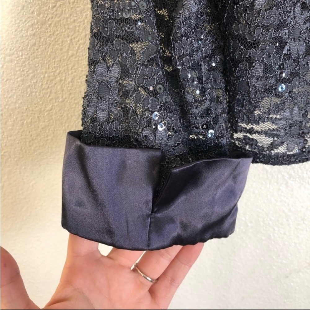 R&M Richards Gray Sheer Lace Crop Sweater - Picture 8 of 11